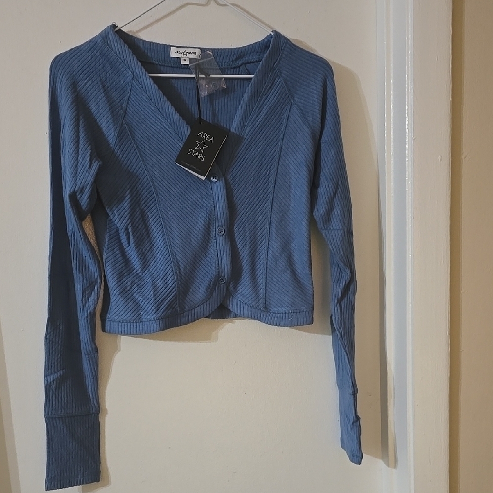 Area Stars Blue Long Sleeve Ribbed Top